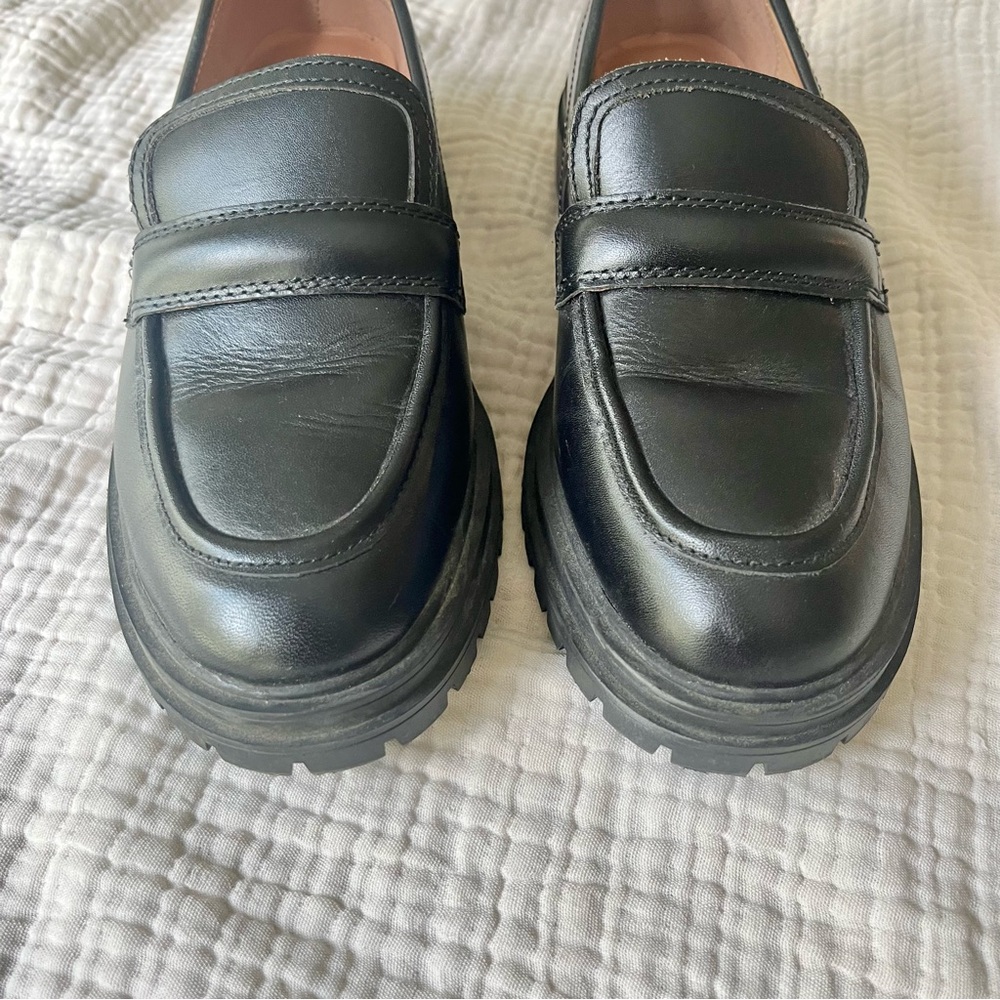 Madewell Black Leather Lug Sole Penny Loafers - Picture 3 of 10